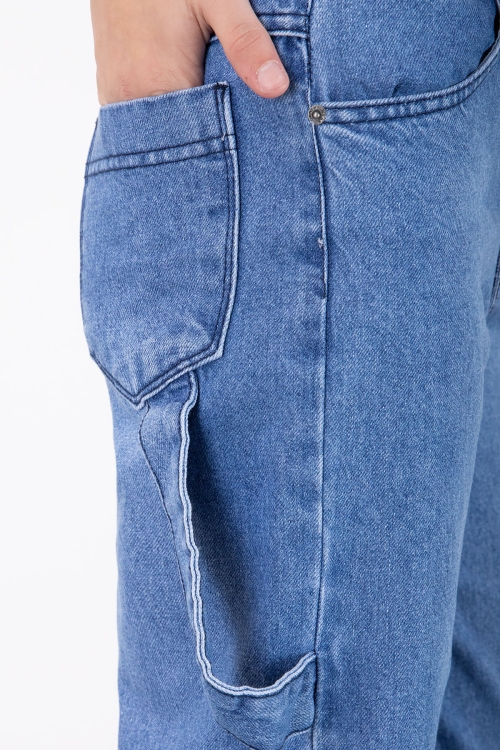 Mavi Geniş Paça Beli Lastikli Kız Çocuk Jean Pantolon 20496