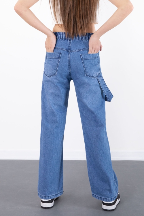 Mavi Geniş Paça Beli Lastikli Kız Çocuk Jean Pantolon 20496