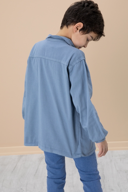 Mavi Gömlek ve Baskılı Tişörtlü Erkek Çocuk 2li Takım 19991