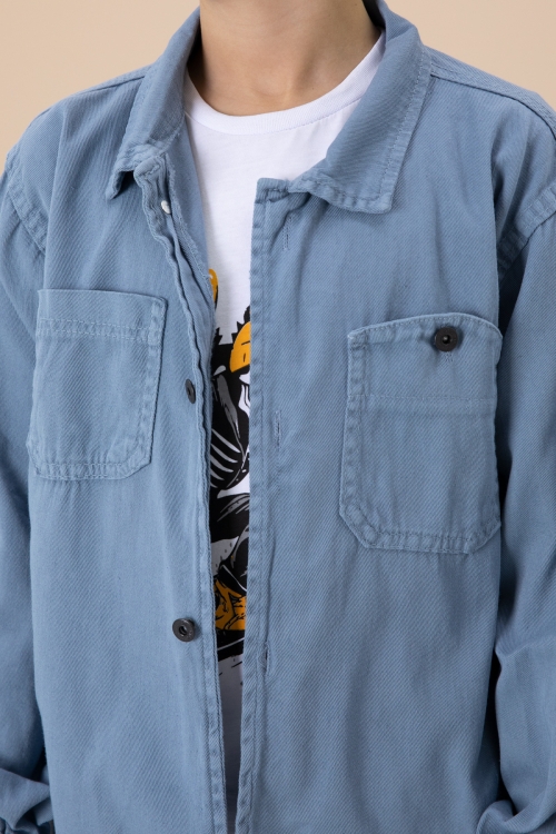 Mavi Gömlek ve Baskılı Tişörtlü Erkek Çocuk 2li Takım 19991