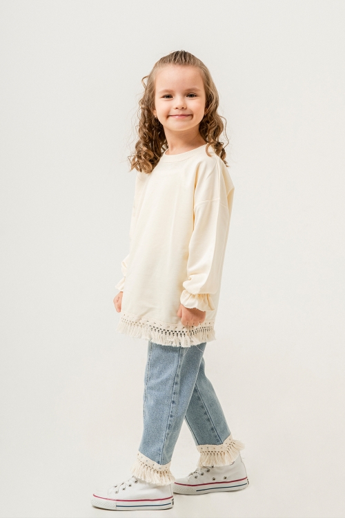 Mavi Jean Pantolonlu Püskül Detaylı Badili Kız Çocuk Takım 20399