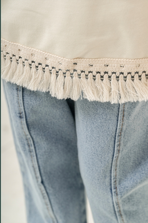 Mavi Jean Pantolonlu Püskül Detaylı Badili Kız Çocuk Takım 20399