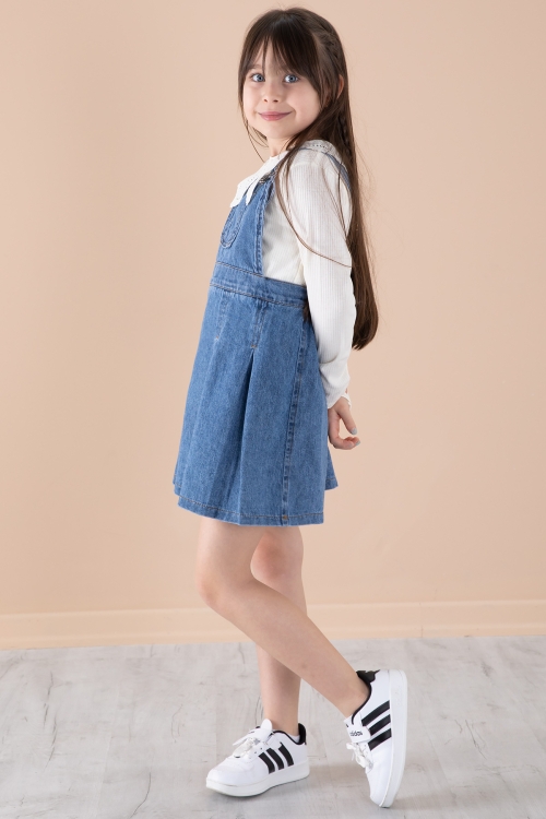 Mavi Jean Salopetli ve Dantel Badili Kız Çocuk 2li Takım 20305