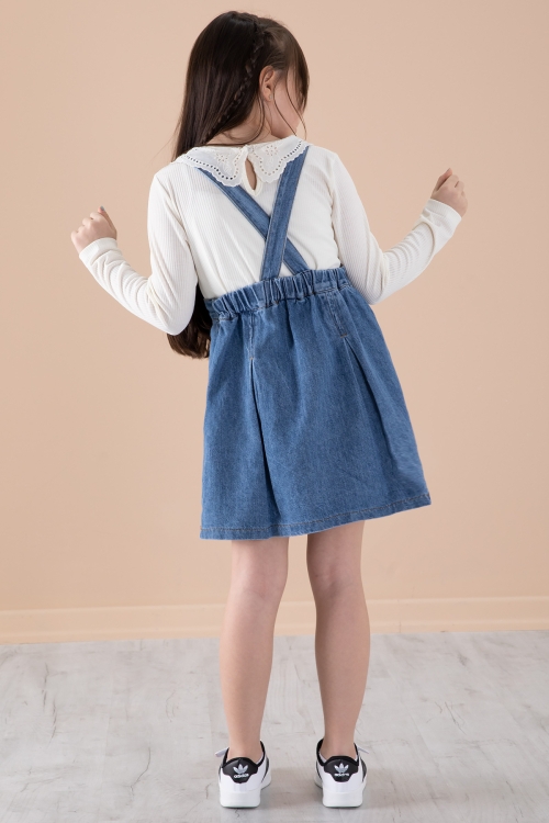 Mavi Jean Salopetli ve Dantel Badili Kız Çocuk 2li Takım 20305