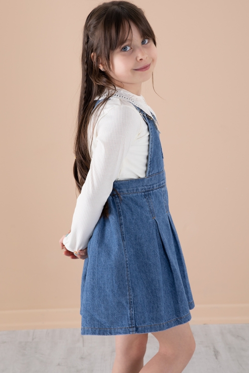 Mavi Jean Salopetli ve Dantel Badili Kız Çocuk 2li Takım 20305