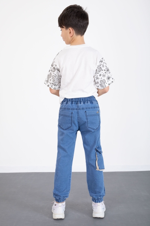 Mavi Kargo Cepli Beli Lastikli Erkek Çocuk Likralı Jean Pantolon 20517