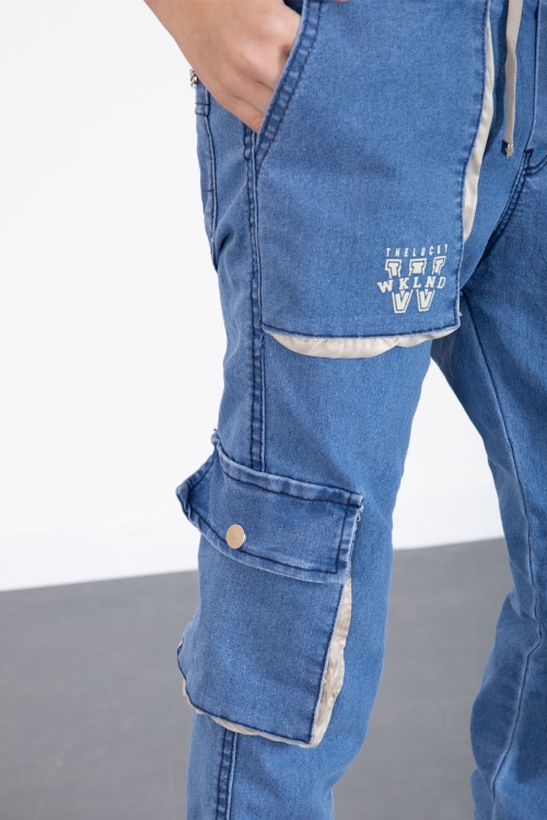 Mavi Kargo Cepli Beli Lastikli Erkek Çocuk Likralı Jean Pantolon 20517