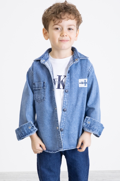 Mavi Sırtı WK Baskılı Jean Ceketli Tişörtlü Erkek Çocuk 2li Takım 20272