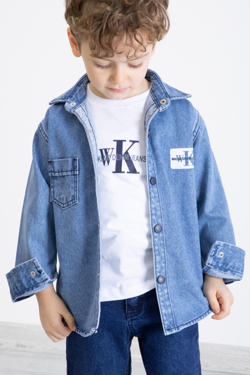 Mavi Sırtı WK Baskılı Jean Ceketli Tişörtlü Erkek Çocuk 2li Takım 20272