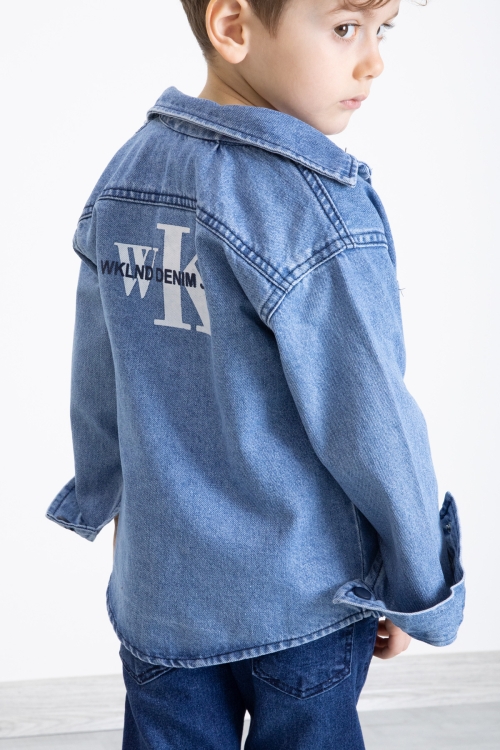 Mavi Sırtı WK Baskılı Jean Ceketli Tişörtlü Erkek Çocuk 2li Takım 20272