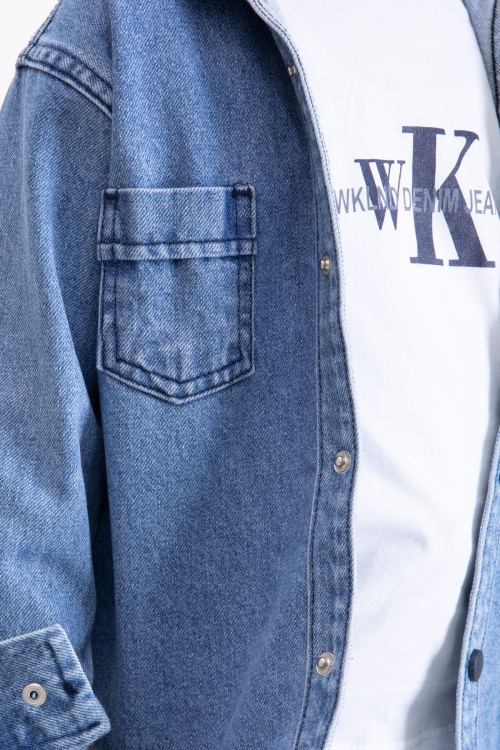 Mavi Sırtı WK Baskılı Jean Ceketli Tişörtlü Erkek Çocuk 2li Takım 20272