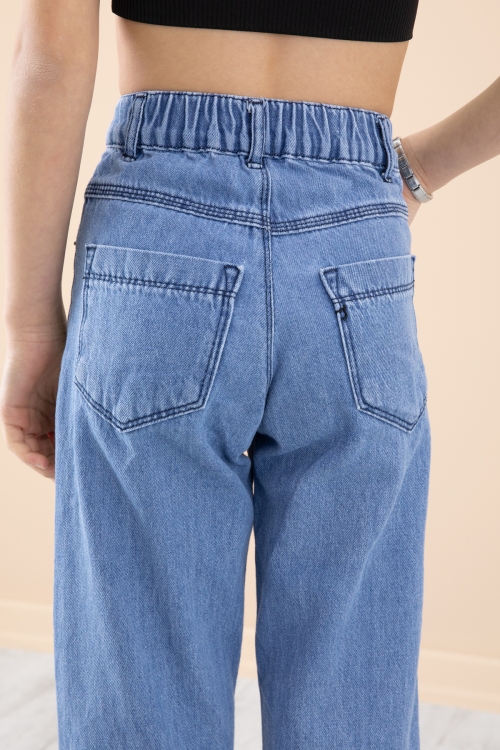 Mavi Yıldız Desenli Kız Çocuk Geniş Paça Jean Pantolon 20273