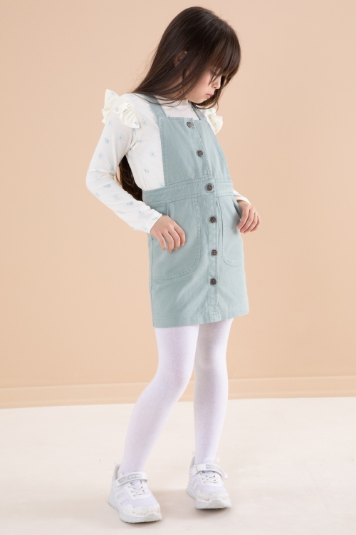 Mint Çiçek Desenli Badili 2li Kız Çocuk Salopet Takım 20179