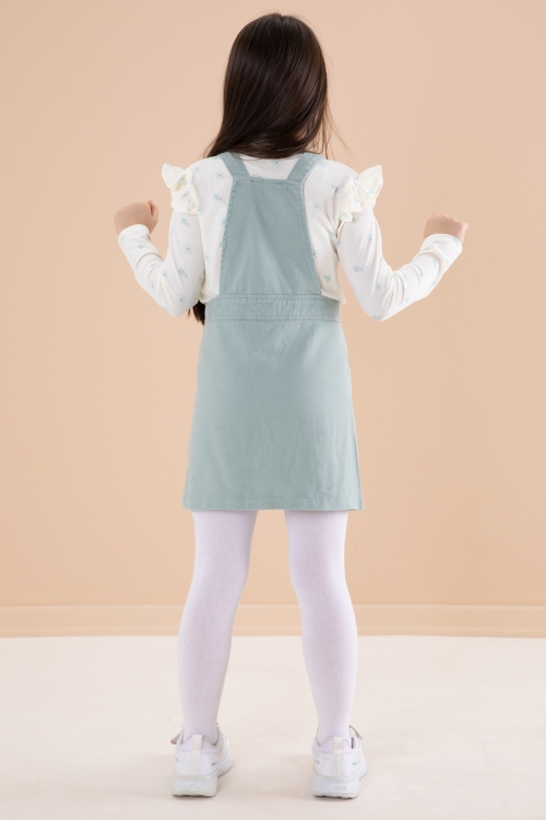 Mint Çiçek Desenli Badili 2li Kız Çocuk Salopet Takım 20179