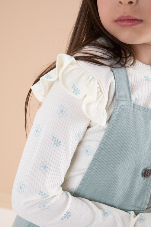 Mint Çiçek Desenli Badili 2li Kız Çocuk Salopet Takım 20179