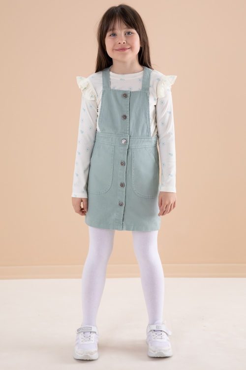 Mint Çiçek Desenli Badili 2li Kız Çocuk Salopet Takım 20179