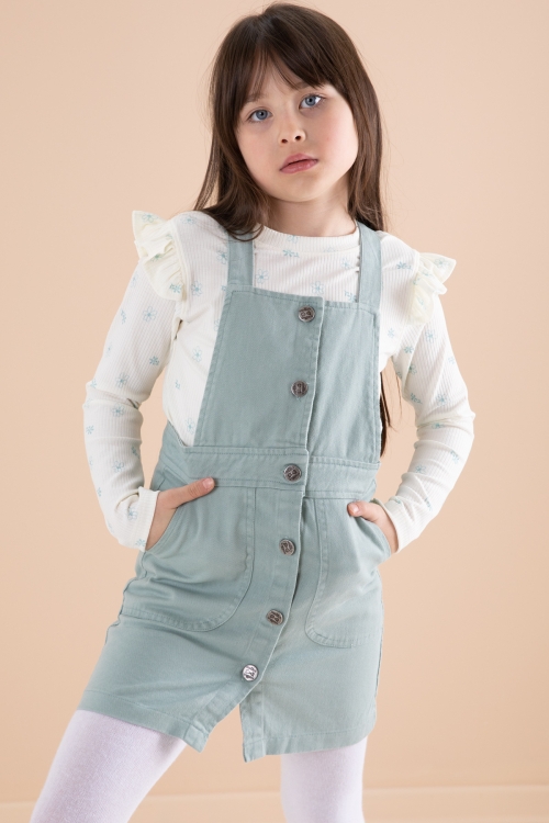 Mint Çiçek Desenli Badili 2li Kız Çocuk Salopet Takım 20179