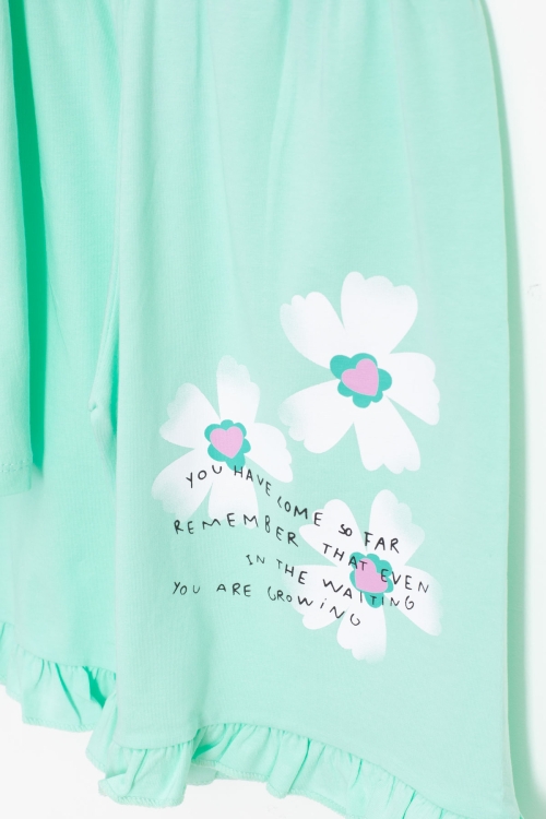 Mint Çiçek Desenli Fırfır Detaylı Kız Çocuk Şortlu Takım 20601