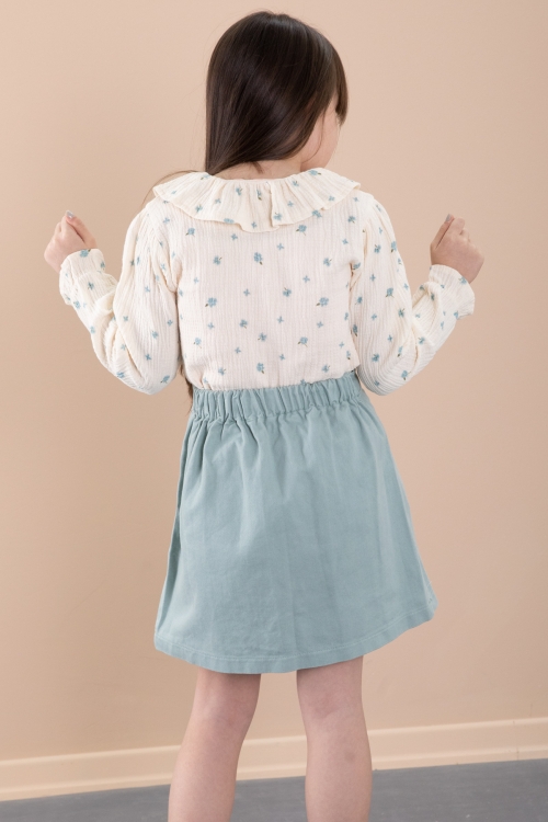 Mint Çiçek Desenli Müslin Badili Jean Etekli Kız Çocuk Takım 20425