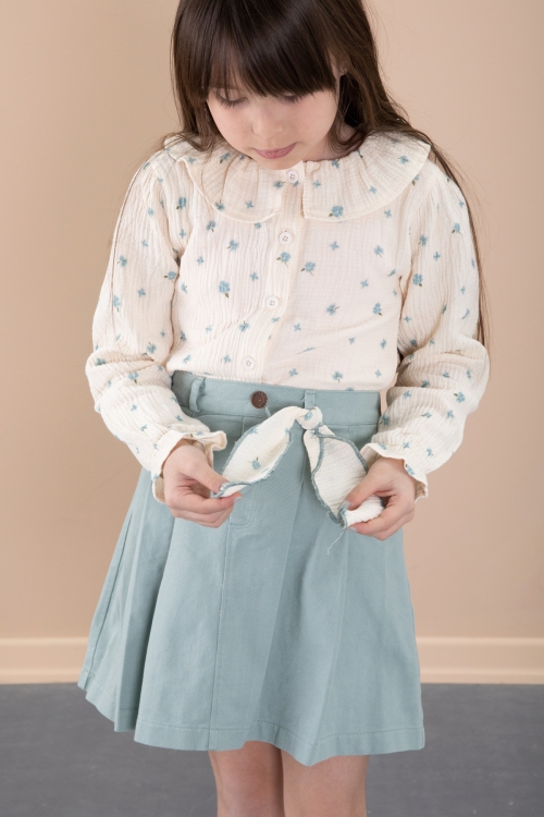 Mint Çiçek Desenli Müslin Badili Jean Etekli Kız Çocuk Takım 20425