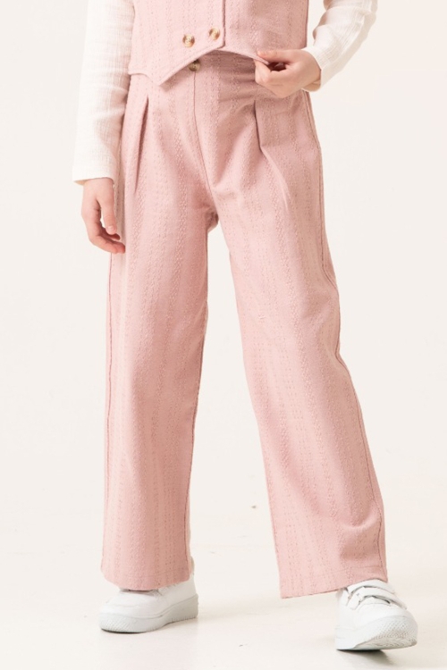 Pembe Armürlü Yelekli Düğmeli Gömlekli Kız Çocuk 3lü Takım 20531