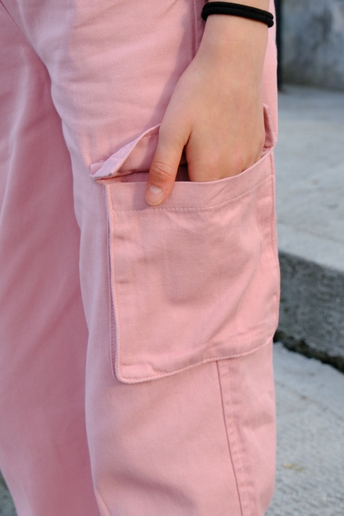 Pembe Baklava Desenli Süveterli Gömlekli Kız Çocuk 3lü Takım 20534