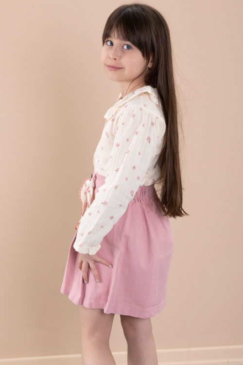 Pembe Çiçek Desenli Müslin Badili Jean Etekli Kız Çocuk Takım 20426