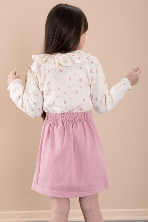 Pembe Çiçek Desenli Müslin Badili Jean Etekli Kız Çocuk Takım 20426