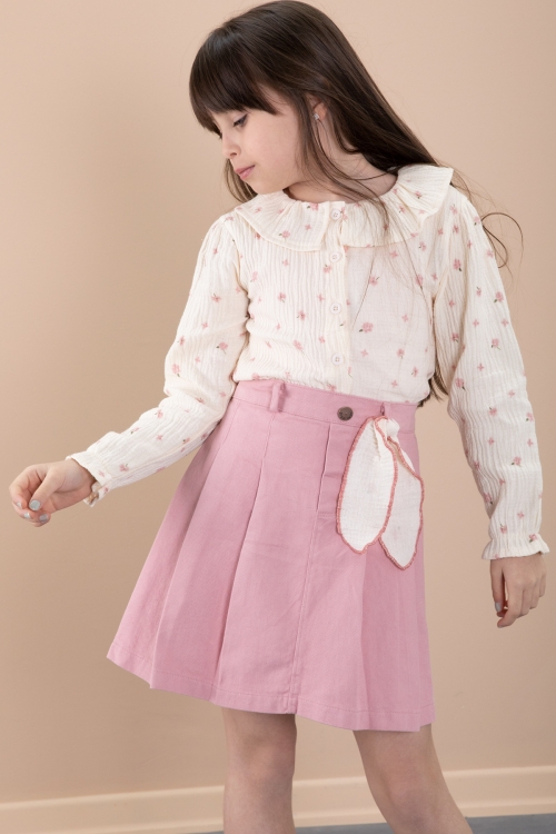 Pembe Çiçek Desenli Müslin Badili Jean Etekli Kız Çocuk Takım 20426