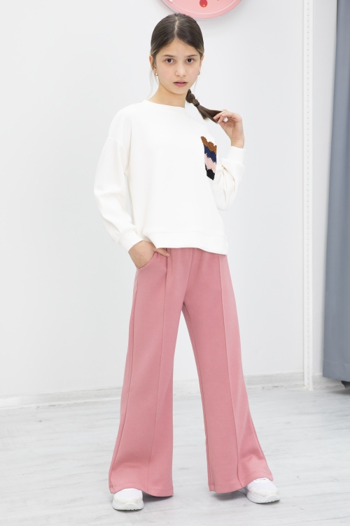 Pembe Dantel Cepli İspanyol Paça Kız Çocuk Alt Üst Takım 19978