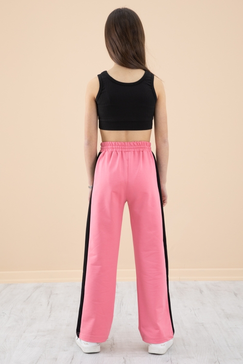 Pembe Garnili Geniş Paça Kız Çocuk Beli Lastikli Eşofman Altı 20194