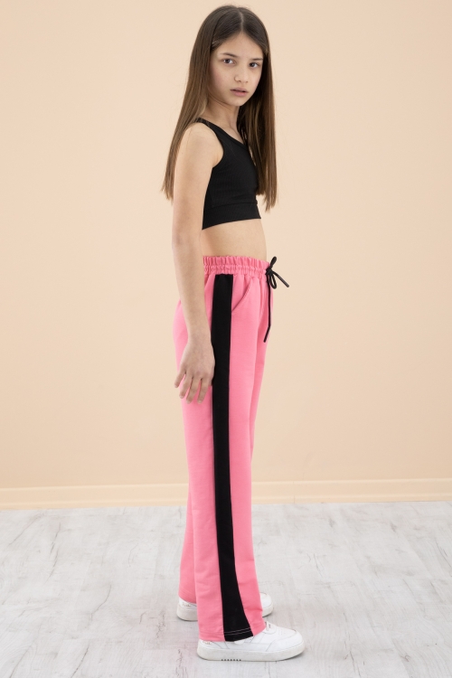 Pembe Garnili Geniş Paça Kız Çocuk Beli Lastikli Eşofman Altı 20194