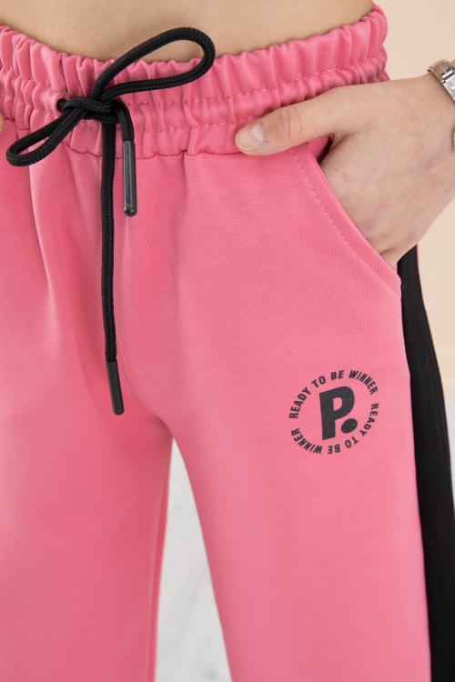 Pembe Garnili Geniş Paça Kız Çocuk Beli Lastikli Eşofman Altı 20194