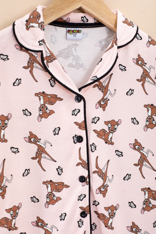 Pembe Geyik Desenli Kısa Kol Kız Çocuk Göz Bantlı Pijama Takımı 20568