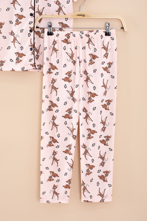 Pembe Geyik Desenli Kısa Kol Kız Çocuk Göz Bantlı Pijama Takımı 20568