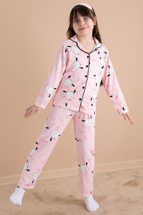 Pembe Happy Yazı Baskılı Kız Çocuk Pijama Takımı 20122