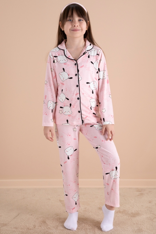 Pembe Happy Yazı Baskılı Kız Çocuk Pijama Takımı 20122