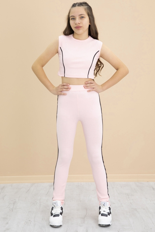 Pembe Kız Çocuk Tatylı Croplu 2li Takım 20245