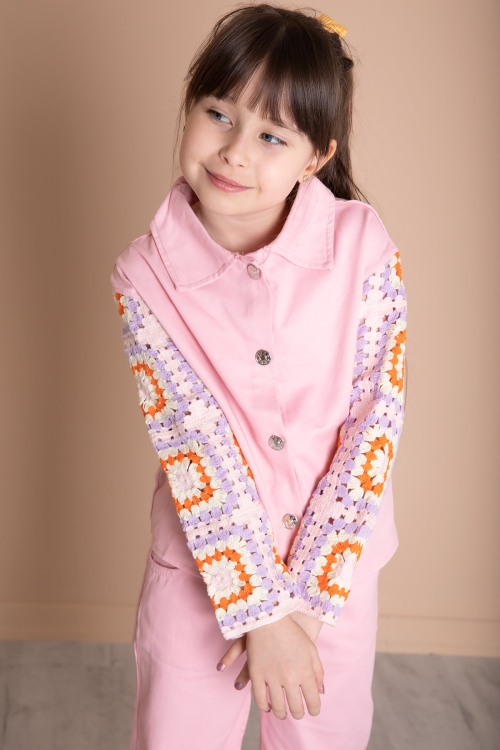 Pembe Nakış Detaylı Kolları Dantel Kız Çocuk Alt Üst Takım 20336