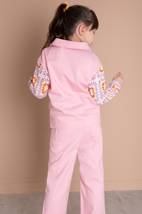 Pembe Nakış Detaylı Kolları Dantel Kız Çocuk Alt Üst Takım 20336