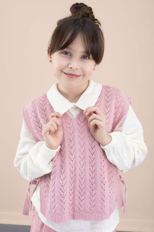 Pembe Örgü Süveterli Müslin Gömlekli Kız Çocuk 3lü Alt Üst Takım 20537