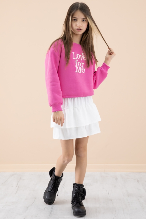 Pembe Şardonlu Kız Çocuk Etekli Takım 20250