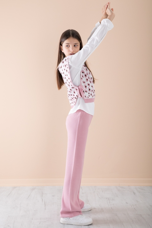 Pembe Süveterli Gömlekli Kız Çocuk Triko Pantolonlu 3lü Takım 20339