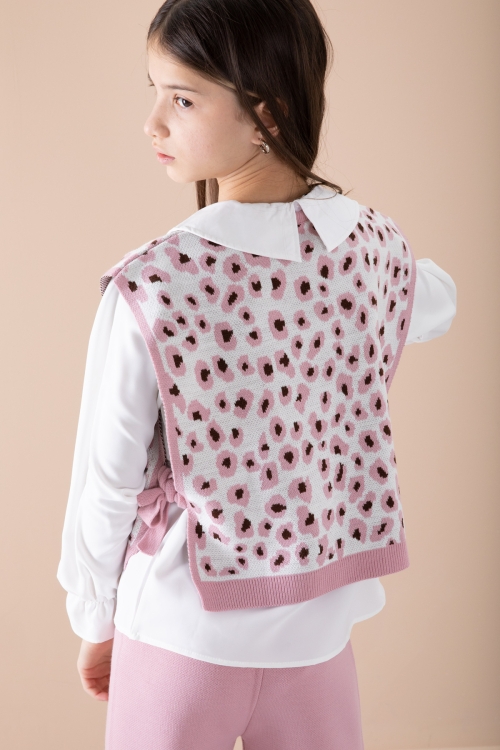 Pembe Süveterli Gömlekli Kız Çocuk Triko Pantolonlu 3lü Takım 20339