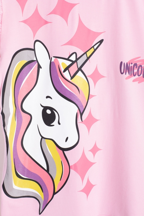 Pembe Unicorn Baskılı Kız Çocuk Şortlu 2li Takım 20609