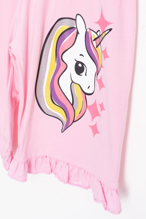 Pembe Unicorn Baskılı Kız Çocuk Şortlu 2li Takım 20609