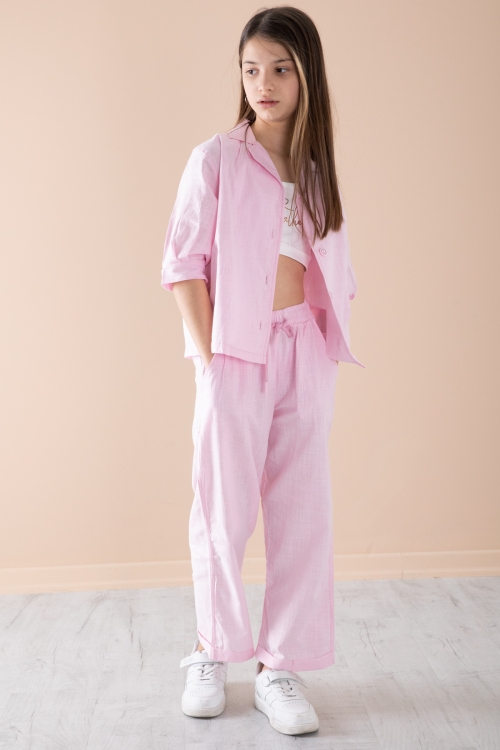 Pembe Yarım Kol Kız Çocuk 3lü Croplu Takım 20325