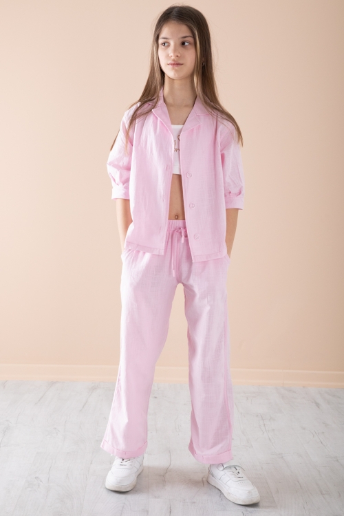 Pembe Yarım Kol Kız Çocuk 3lü Croplu Takım 20325