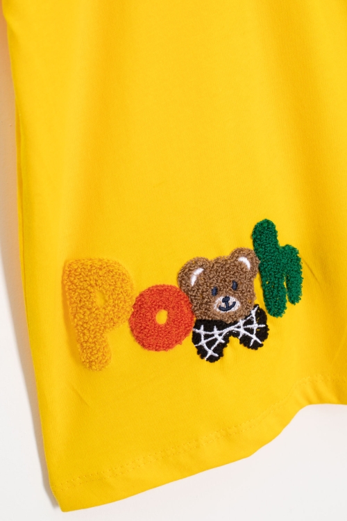 Sarı Ayıcık Nakışlı Kısa Kol Tişörtlü Erkek Çocuk Şortlu Takım 20584