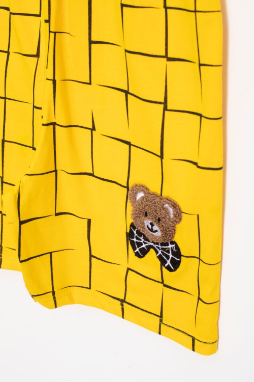 Sarı Ayıcık Nakışlı Kısa Kol Tişörtlü Erkek Çocuk Şortlu Takım 20584